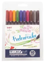 Tombow Fudenosuke Brush Pen - Hard Tip - 10 Color Set