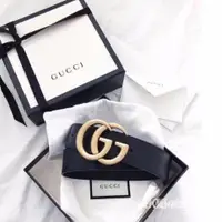 在飛比找蝦皮購物優惠-真品二手 GUCCI 金色 logo 雙G頭皮帶 4公分 寬