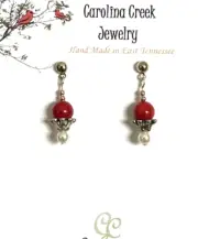 A Beautiful Setting With Red Coral and White Pearl Earrings By CCJR100
