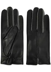 Handsome Stockholm Herringbone-trimmed Leather Gloves - Black L