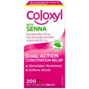 Coloxyl with Senna 200 Tablets Dual Action Constipation Relief Softens Stools