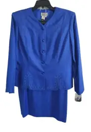 ADRIANNA PAPELL Silk Women's Sz 14 Blue Embroidery Sequin Accents Set 2 Piece