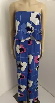 Mister Zimi Delhi Arlo Blue Floral Check Strapless Jumpsuit Spring Summer 8