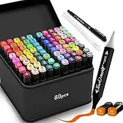 Spardar 80 Colors Dual Tips Art Twin Sketch Markers, Permanent Alcohol Brush Markers Set Coloring Art Markers with Case