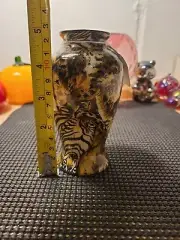 Vintage Safari Mini Vase Jungle Animal Print Patchwork Boho Tribal 5"