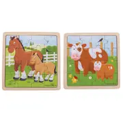 2x 16pc Bigjigs Toys 18cm Horse/Foal & Cow/Calf Puzzle Kids Wooden Toy Combo 2y+