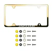 Fit Jaguar Laser Etching Stainless Steel Polish Gold Slim License Frame w/Cap