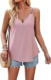 [AILLOSA] Women's Spring and Summer Casual Solid Color V-Neck Hollow Tank Top