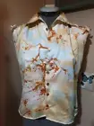 Charmeuse Tree Sky print Blouse PM Button up Blue Beige Rust Satiny Tank top
