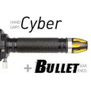 KiWAV Motorcycle Cyber Grips Black with Bullet Bar Ends Gold/Silver