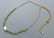Peridot Baroque Freshwater Pearl Gem Mix Gold Chain Brass Necklace Handcrafted