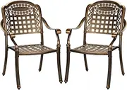 LI LIVSIP Patio Bistro Chair Set of 2 - Outdoor Stackable Chairs Cast Aluminum for Terrace Courtyard Garden, Checkered Pattern