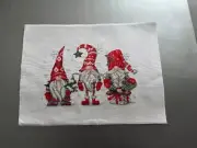 3 Holiday Gnomes_completed cross stitch on white aida