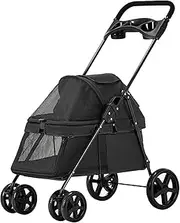 Pet Stroller for Cats with Cup Holder, Dog Strollers for Small Dogs Clearance Premium Dog Pram Stroller Buggy with Rain Cover, Breathable Dog Prams Pushchairs Pet Gear(Black)