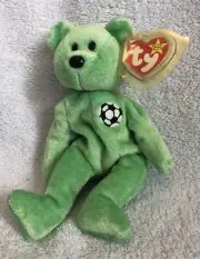 TY Beanie Babies Baby Soccer Bear KICKS with Tag DOB April 16, 1998 free ship
