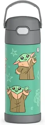 Thermos FUNtainer Stainless Steel 14oz/410mL Straw Bottle, The Mandalorian