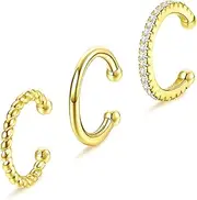 [Kakonia] 3Pcs 925 Sterling Silver Ear Cuffs for Women Non-Piercing Adjustable Dainty Ear Cuff Helix Cartilage Clip On Cuff Earrings Set Non-Pierced Cuff Earrings For Non Pierced Ears