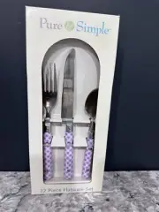Pure and Simple 12 Piece Flatware Set With 4 Each Forks, Spoons, Knives Festive