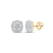 14K Yellow Gold Mens Baguette Diamond Cluster Earrings 3/4 Cttw