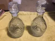 2 Vintage Wine/Whiskey Crystal Decanter Etched Crown Royal Grapes with Stoppers