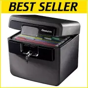 Compact Fireproof Document Box – Waterproof & Key Lock Security, Black Finish