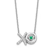 14k White Gold Emerald/Real Diamond X and O Necklace