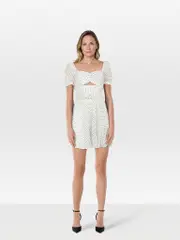 White Crinkle Chiffon Dot Mini Dress