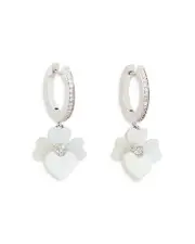 kate spade new york Pave & Mother Of Pearl Flower Charm Hoop Earrings in Silver Tone