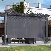 [VICLLAX] Outdoor Premium Roller Shade Privacy Screen for Porch Gazebo, Patio Cordless Blinds with Aluminum Valance (8' W X 8' L), Anthracite