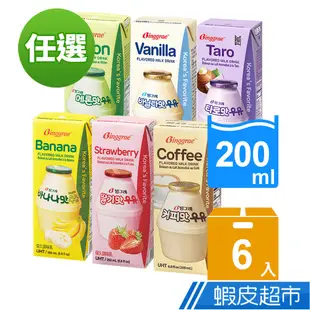 韓味不二 Binggrae韓國熱銷國民牛奶6入組(芋頭/香蕉/草莓/香草/哈密瓜/咖啡) 廠商直送