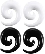 [NewZenro] Acrylic Spiral Snail Ear Tapers Plugs Tunnels Expander Gauges Twist Earrings Stretching Body Piercings Jewelry White Black 2 Pairs Set