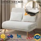 Oikiture Sofa Bed Lounge Chair Sherpa Fabric Recliner Wood Leg Double Seat White