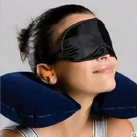在飛比找蝦皮購物優惠-旅行枕空氣頸枕空氣眼罩耳枕公路用 1 套風頸充氣枕