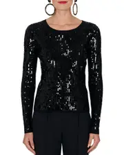Carolina Herrera Sequin Knit Wool-Blend Top XL NoColor