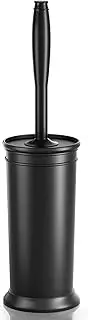 UPTRONIC Toilet Brush, Toilet Bowl Brush with Extra Long Handle Durable Bristles Toilet Scrubber and Covered Holder for Toilet Brush Set for Bathroom Cleaning (Black, 1 Set)