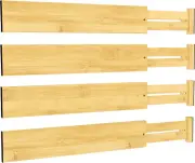 BAMEOS 3" H Bamboo Drawer Dividers - Adjustable Expandable Drawer Organizer - Ki
