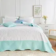 LINENOVA 3 Piece Coverlet Set for Double Bed- Ultra Soft Lightweight Microfiber Bedspread- Ultrasonic Embossed Pattern Bedding Cover for All Season - Mint (1 Coverlet, 2 Pillow Shams)