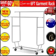 Artiss 6FT Double Rail Clothes Rack Coat Stand Wheel Adjustable Garment Hanger..