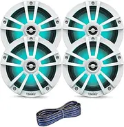 Infinity 6.5" LED Marine Speakers (Qty 4) 2 Pairs of OEM Replacement Speakers w/Enrock 50ft Wire (RGB+White) 6MBLW
