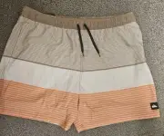Quicksilver Mens Board Shorts Stripe Brown XXL Volley Swim Wear UV Protection