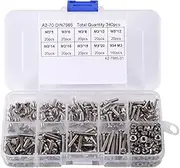 340pcs Screws and Nuts Set, M3 Stainless Steel Hex Socket Head Cap Screws Bolts Nuts Assortment Kit Set Pan Head