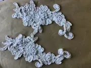 9 PRS (18 PCS) IVORY BRIDAL BEADED CORDED LACE APPLIQUE (VINTAGE)