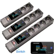 EU Power Strip With Switch Digital Ampermeter Power Energy Voltmeter Ammeter