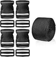 WXJ13 4 Piece 2 Inches Plastic Buckles Flat Side Release Buckles and Triglides with One Spool 5 Yards 2 Inch Wide Polypropylene Webbing