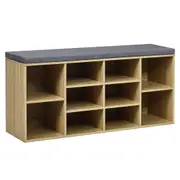 Giantex 10-Cube Shoe Bench Rack Storage Cabinet w/Padded Cushion Entryway Shoe Organizer Natural