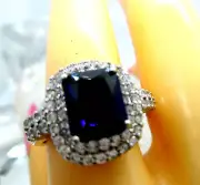 Sapphire gemstone natural 925 silver stumped ladies unique ring S 9