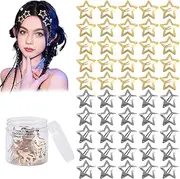 Drnytunk 50Pcs Star Hair Clips,Cute Hair Clips Star Clips Metal Snap Hair Clips Non Slip Star Hair Barrettes Gold Silver Star Clips for Women Star Accessories Metal Star Hair Clips,Gold Silver