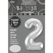 Number 2 Foil Balloon - Silver