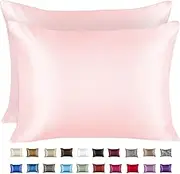 Luxury Satin Pillowcase for Hair – Standard Satin Pillowcase with Zipper, Pink (Pillowcase Set of 2) – Blissford