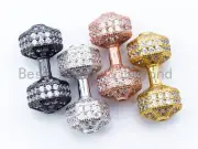 White CZ Micro Pave Dumbbell Spacer Beads for Bracelet, Cubic Zirconia Spacer